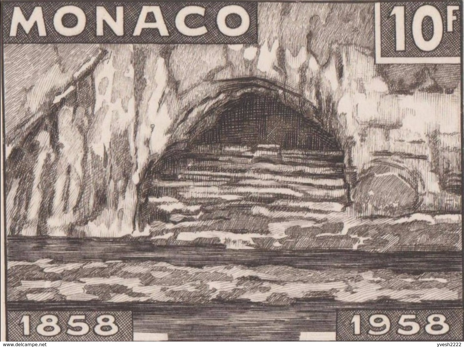 Monaco 1958 Y&T 497 Et 498. Deux épreuves D'artiste. Lourdes. Grotte De Massabielle En 1858 Et 1958 - Autres & Non Classés