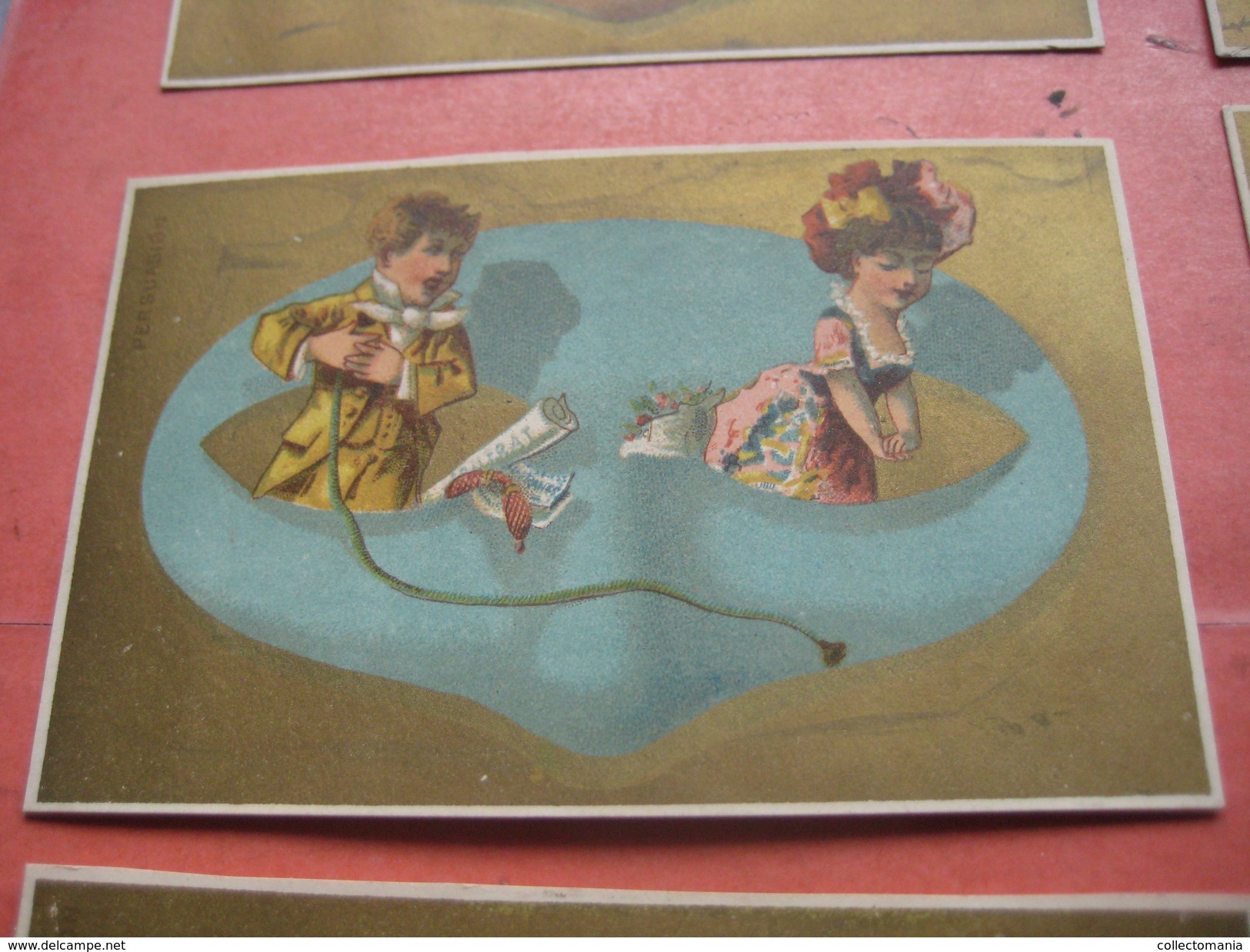 6 litho trade cards compl. set CR 3-4-42  impr. Courbe Rouzet PUB Gayet à Le Mans +prix des vins c1880 CARNAVAL masks