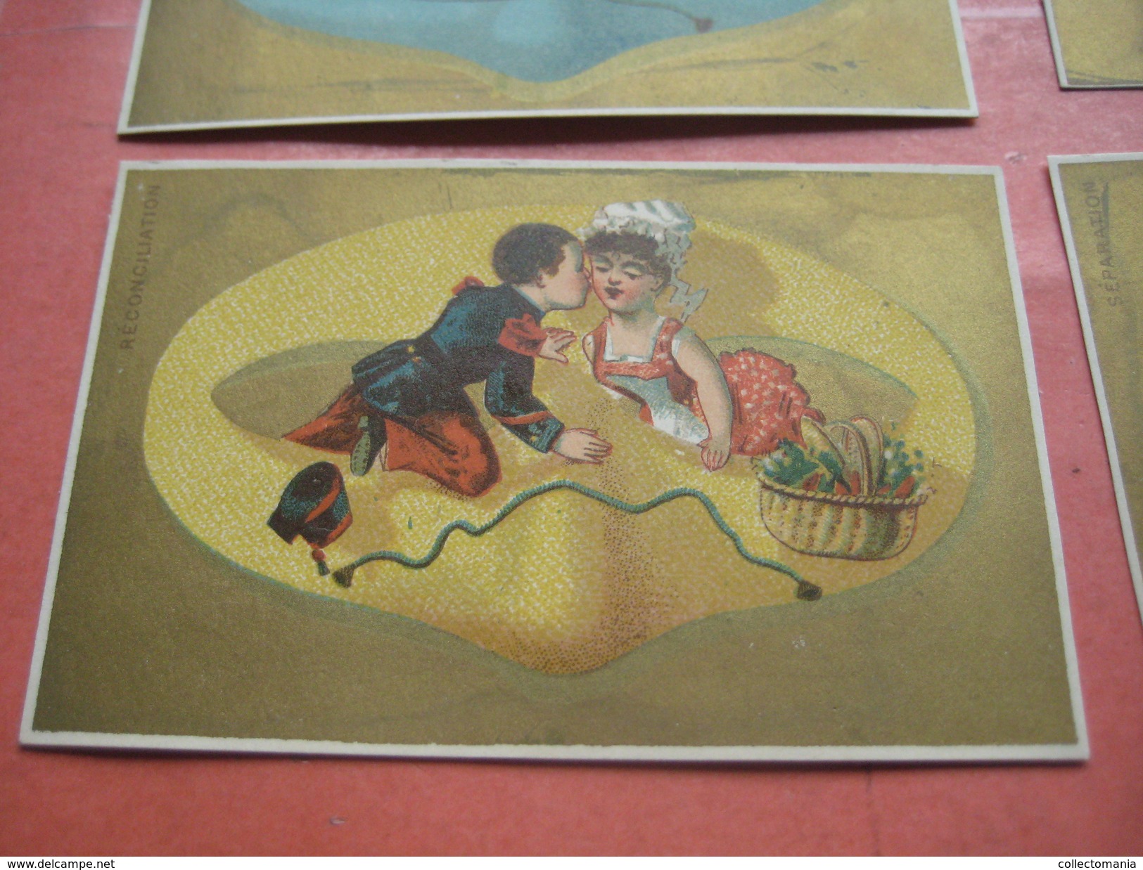 6 litho trade cards compl. set CR 3-4-42  impr. Courbe Rouzet PUB Gayet à Le Mans +prix des vins c1880 CARNAVAL masks