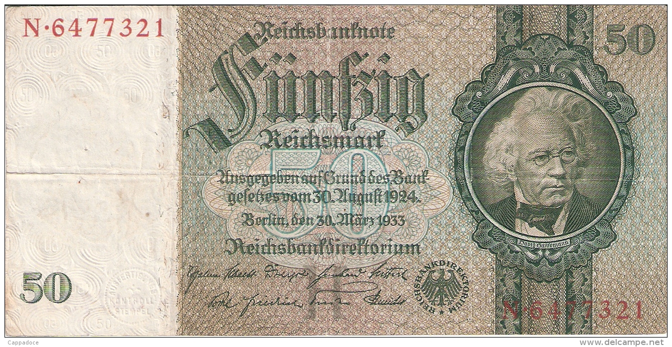 ALLEMAGNE   50 Reichsmark   30/3/1933   P. 182a - 50 Reichsmark