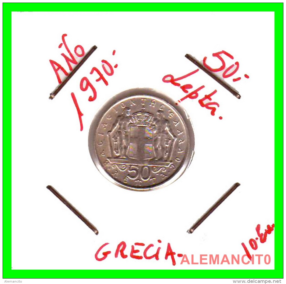 GRECIA -  GREECE  MONEDA  --  DE 50 LEPTA   AÑO 1970   -   Copper-Nickel, 18 Mm. - Grecia