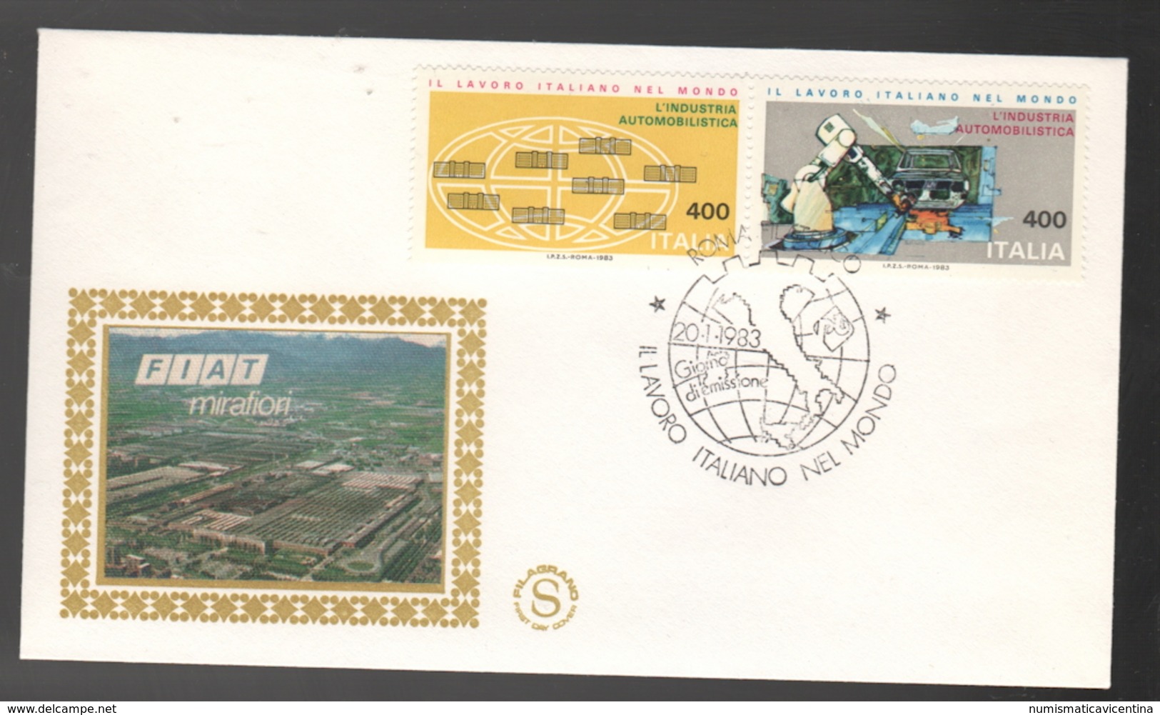 FDC Italia 1983 GOLD Filagrano FIAT MIRAFIORI Da Lire 400 + 400 - FDC