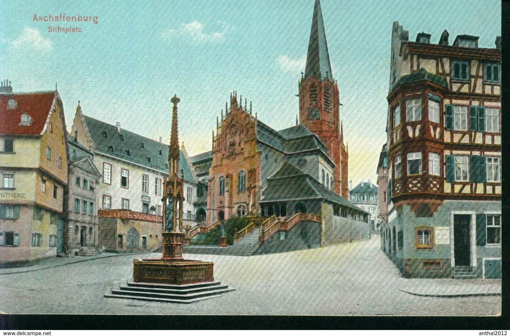 Rarität Litho Aschaffenburg Stiftsplatz Mit Apotheke Um 1910 - Aschaffenburg