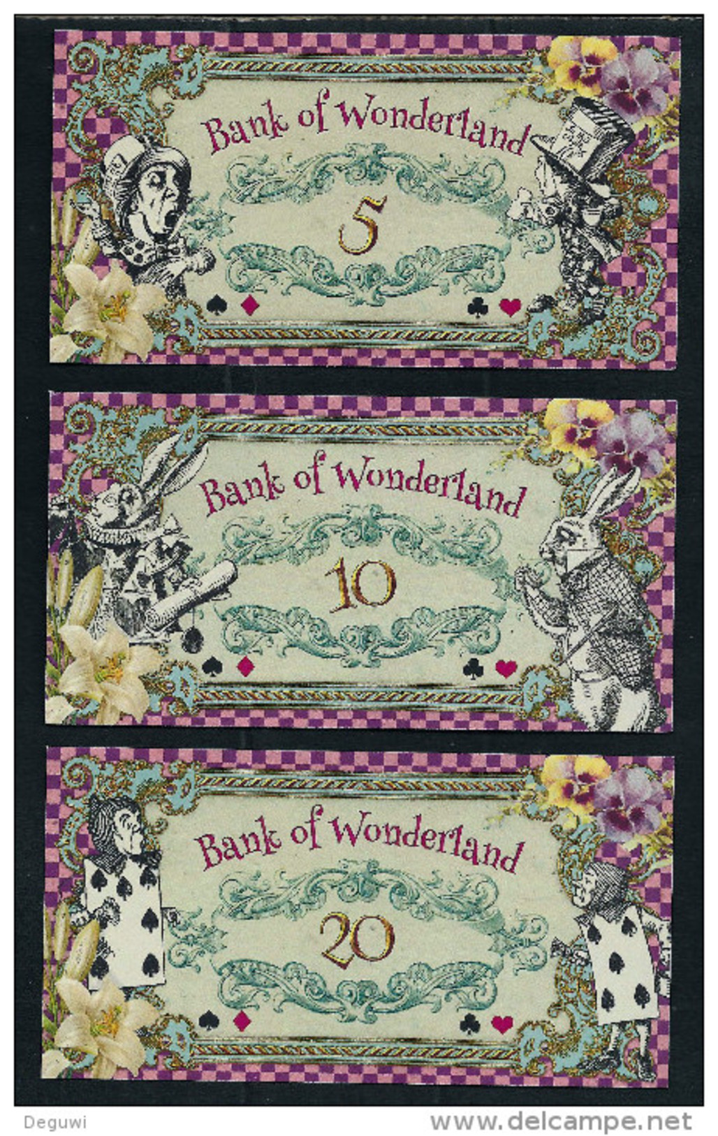 Spielgeld "ALICE IM WUNDERLAND" Set Of 3, Training, Education, Play Money, 130 X 70 Mm, RRR, UNC - Unclassified