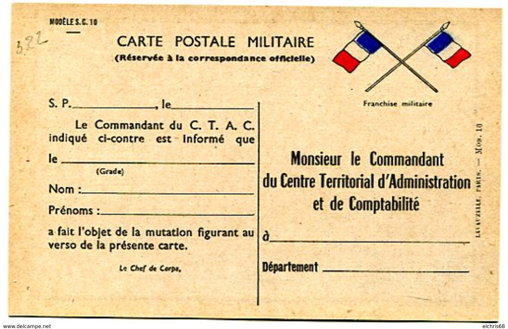 VR 322 Carte Franchise Militaire Mle SC 10 - Covers & Documents