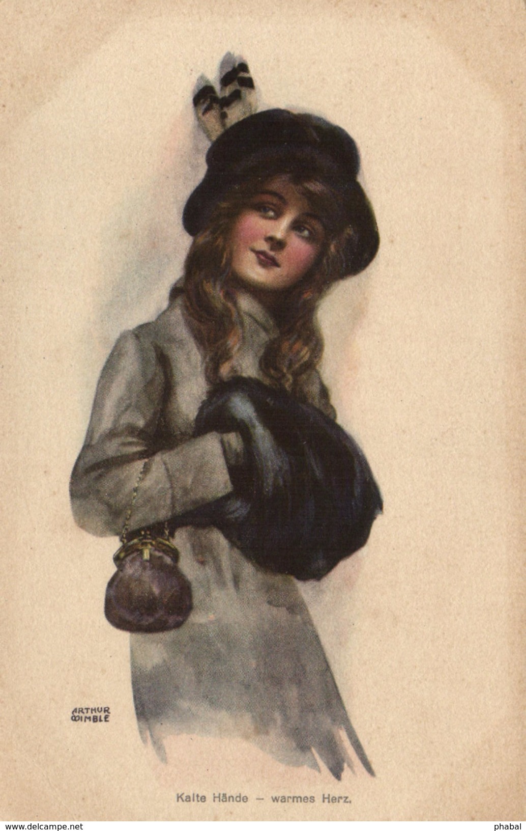 Arthur Wimble, Elegant Young Lady With A Muff, Old Postcard - 1900-1949