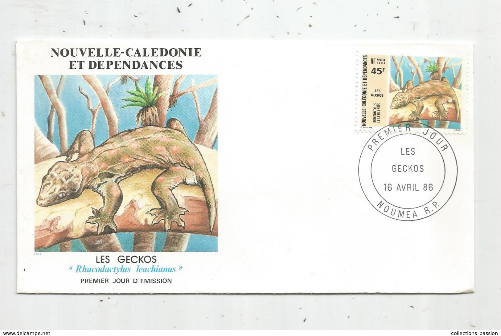 Timbre  ,  FDC , Nouvelle Calédonie Et Dépendances , Nouméa 1986 , Les GECKOS - FDC