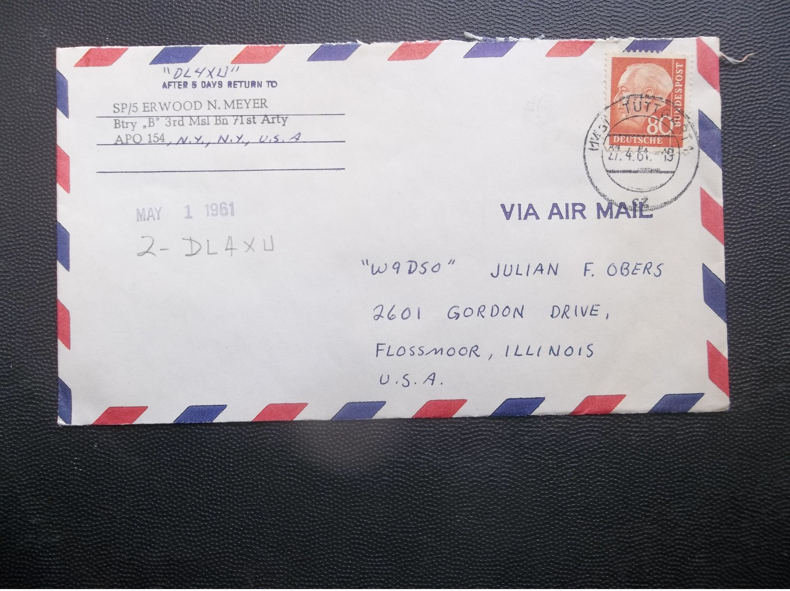 Deutsche Bundespost: 1961 Air Cover To USA-Flap Missing (#AN6) - Ungebraucht