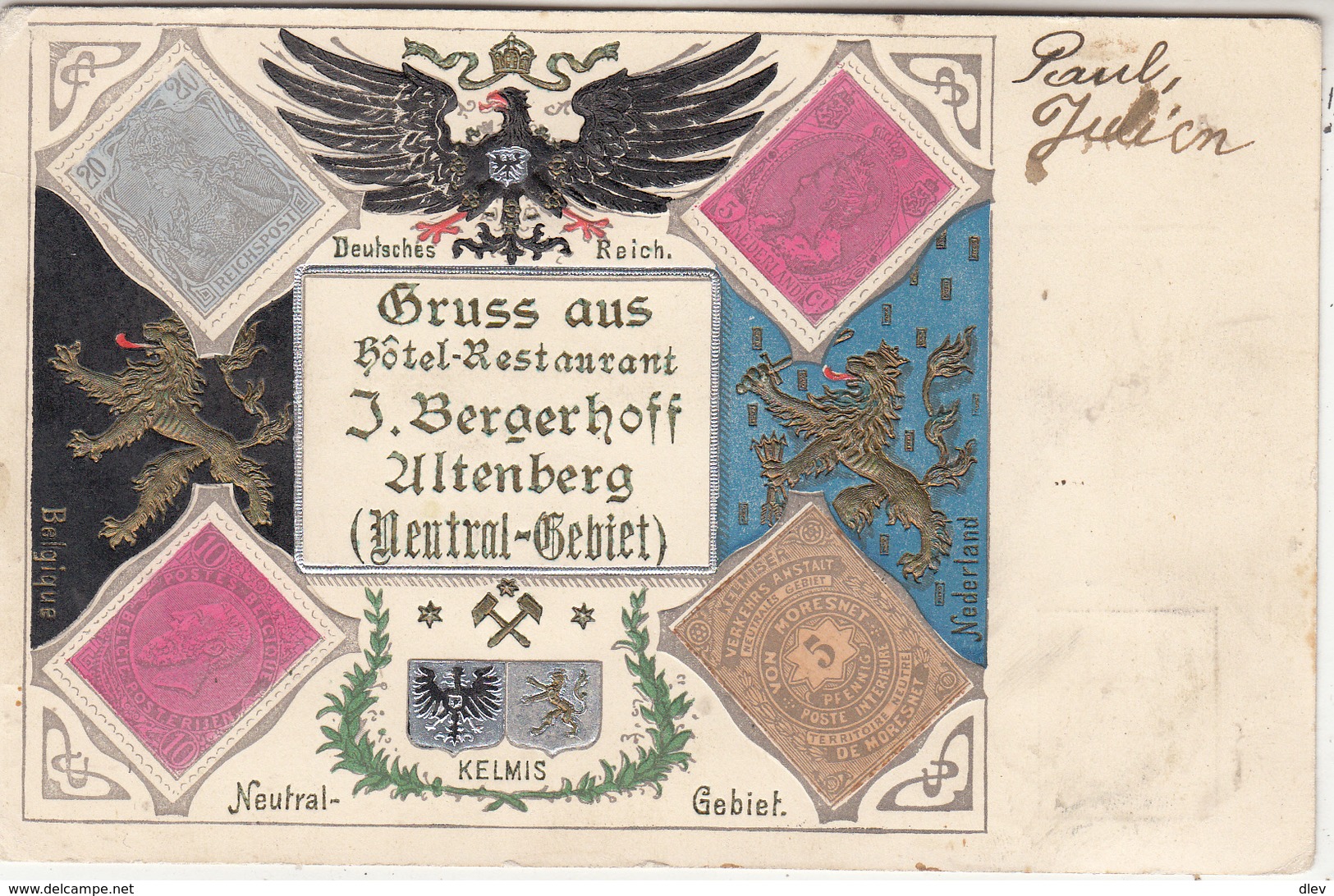 Gruss Aus Hôtel-Restaurant J. Bergerhoff Ultenberg (Neutral-Gebiet) - Kelmis - Stamps (pictures)