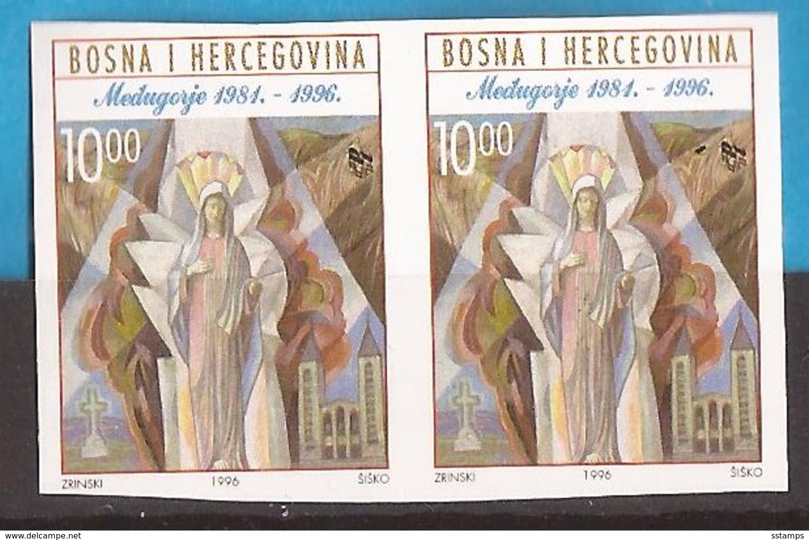 1996 27 MADONNA MEDJUGORJE SAKRALE POST BOSNIA BOSNA BOSNIEN KROATISCHE POST MOSTAR  RRR IMPERFORATE SELTEN NEVER HINGED - Monuments