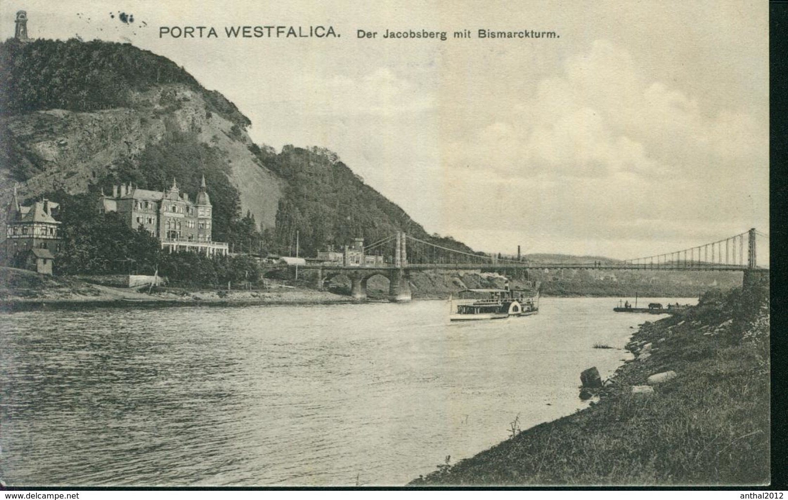 Rarität Porta Westfalica Raddampfer Schiff Jacobsberg Bismarckturm Sw 4.7.1915 Nach Stuttgart - Porta Westfalica