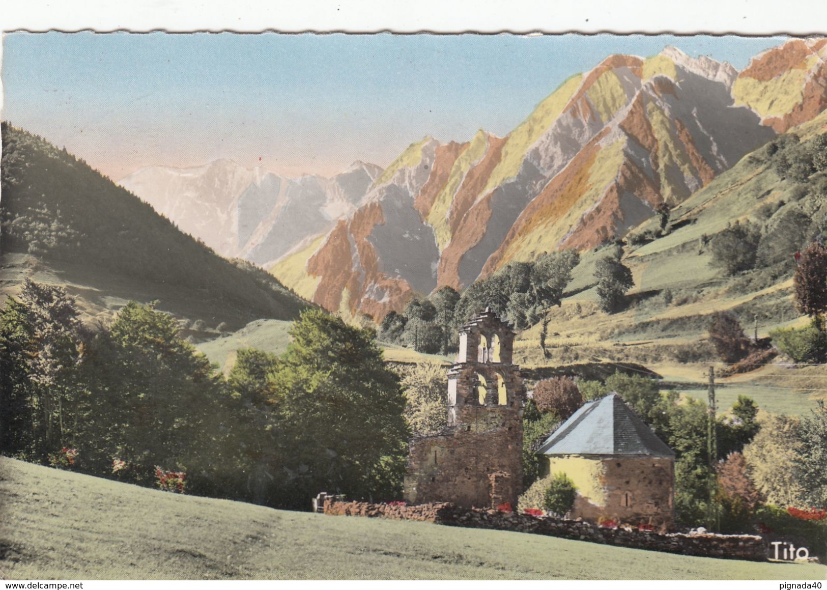 G , Cp , 65 , ARAGNOUET , L'Église Des Templiers Du Plan, Le Massif Du Campbielh (3175 M.) - Aragnouet