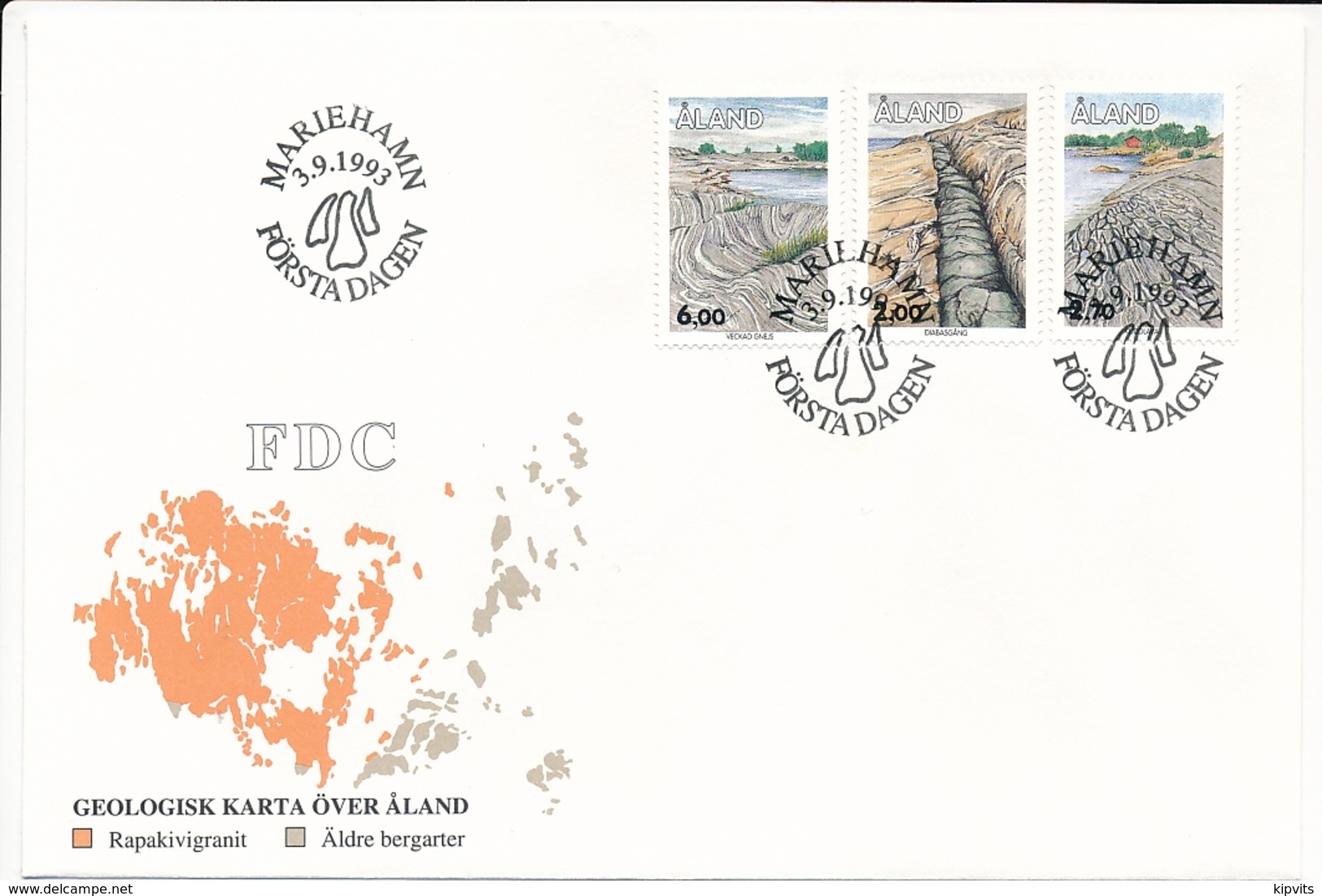 Mi 75-77 FDC / Geology Bedrock - 3 September 1993 - Aland