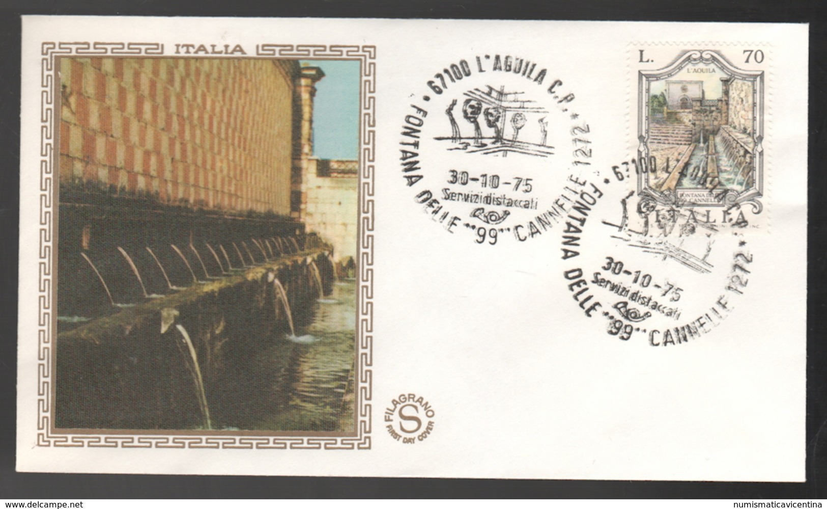 FDC Italia 1975 Filagrano GOLD Fontana Aquila Da Lire 70 - FDC