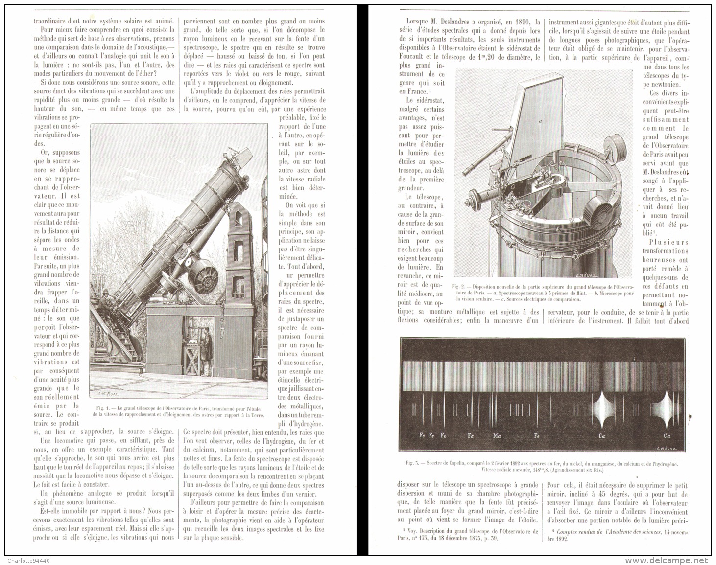 LA VITESSE DES ETOILES Et Les ETUDES SPECTRALES De M. H. DESLANDRES  1893 - Astronomie