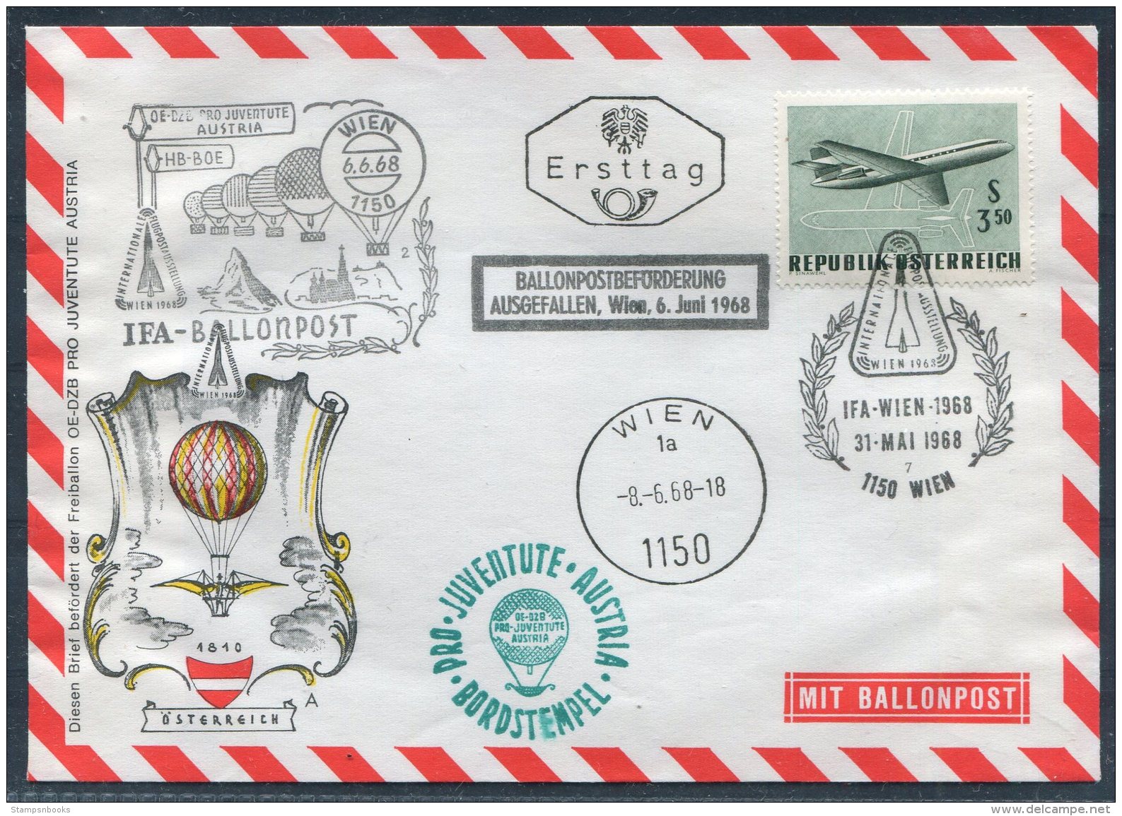 1968 Wien Ballonpost IFA Austria Pro Juventute Flight Cover - Balloon Covers