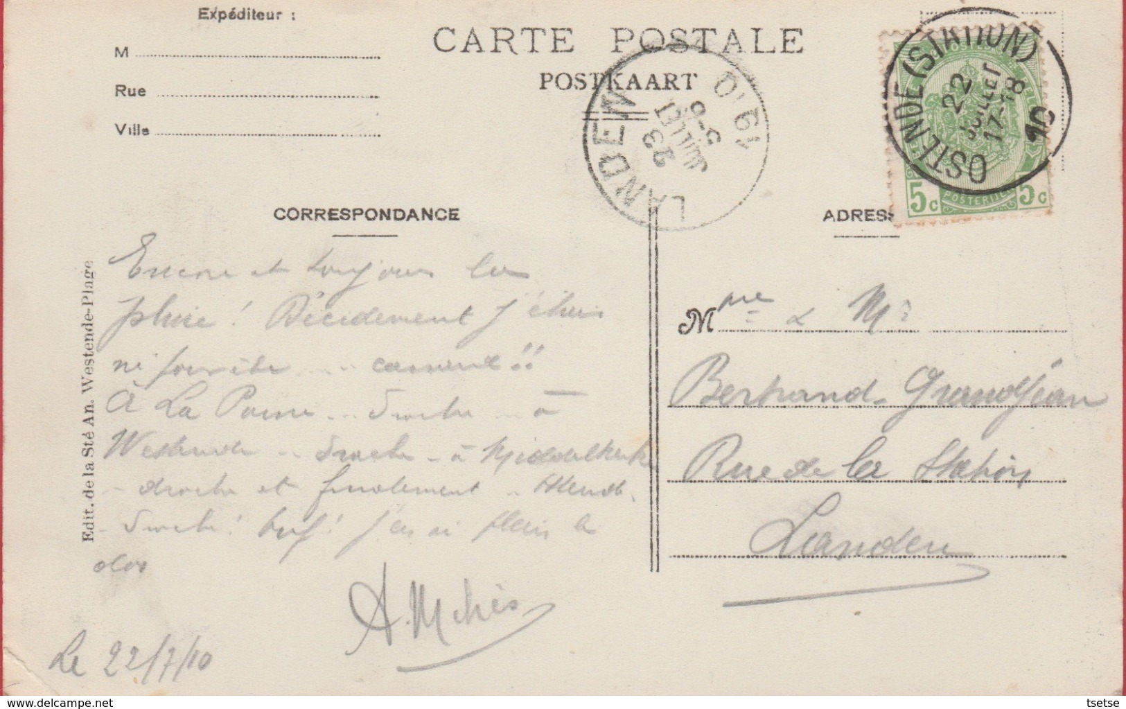 Westende - Un Coin De Digue  - 1910 ( Verso Zien ) - Westende