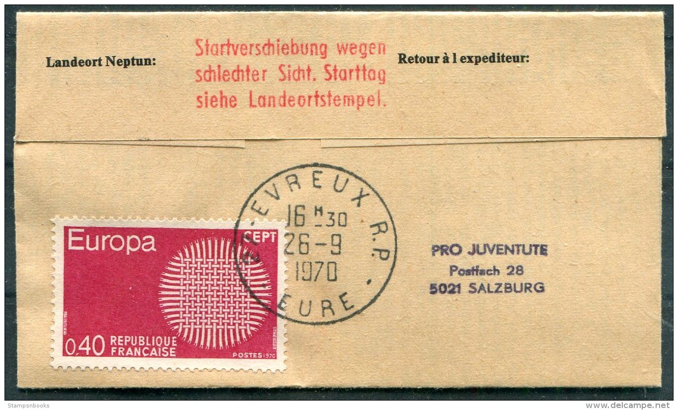 1970 Austria Salzburg / France Evreux Ballonpost Pro Juventute Flight Cover - Balloon Covers