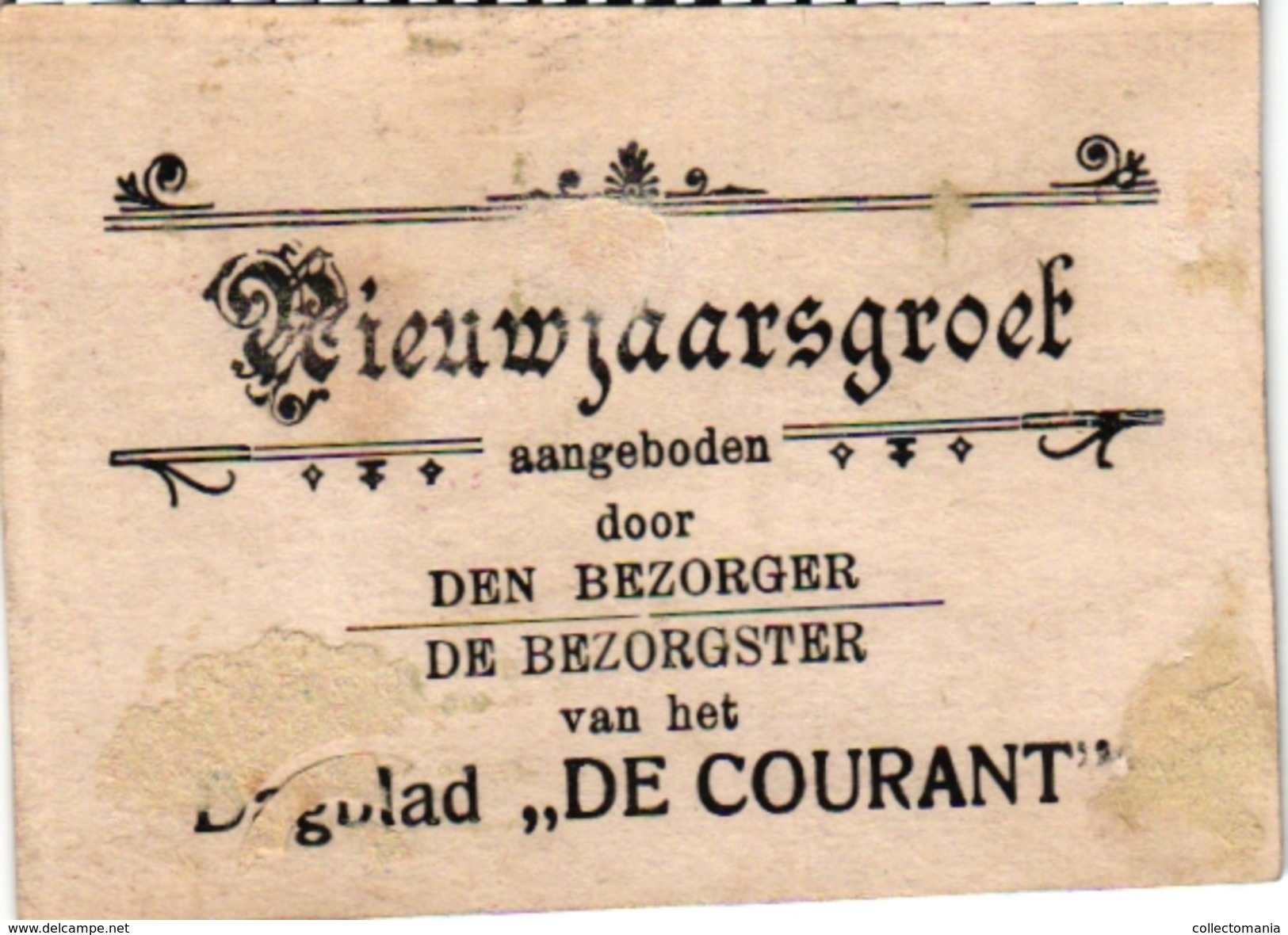 7 Carte de Visite Trade Card Chromo Nieuwjaarsgroet de Courant Weekblad de Aanwijzer Morgenblad 1885 dagblad weekblad