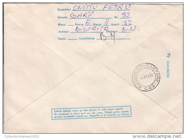 57745- NEAMT MONASTERY, ARCHITECTURE, REGISTERED COVER STATIONERY, HOTELS STAMPS, 1994, ROMANIA - Abbazie E Monasteri