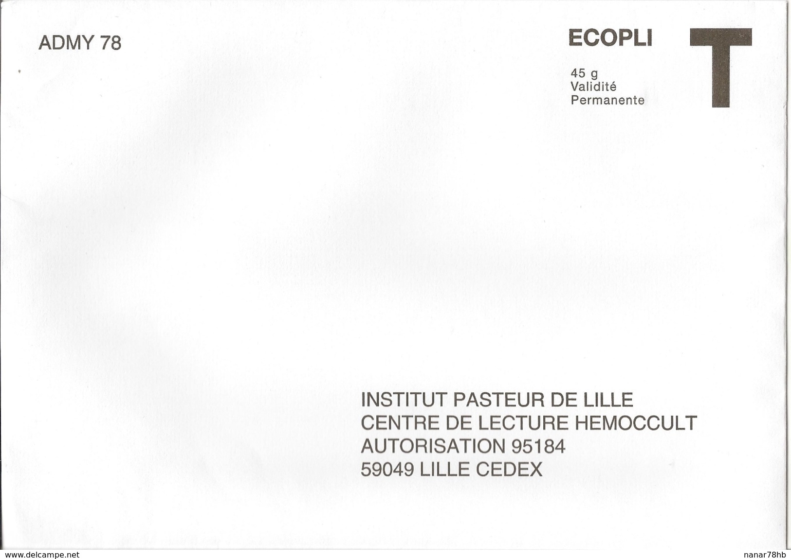 Enveloppe T Institut Pasteur De Lille - Buste Risposta T