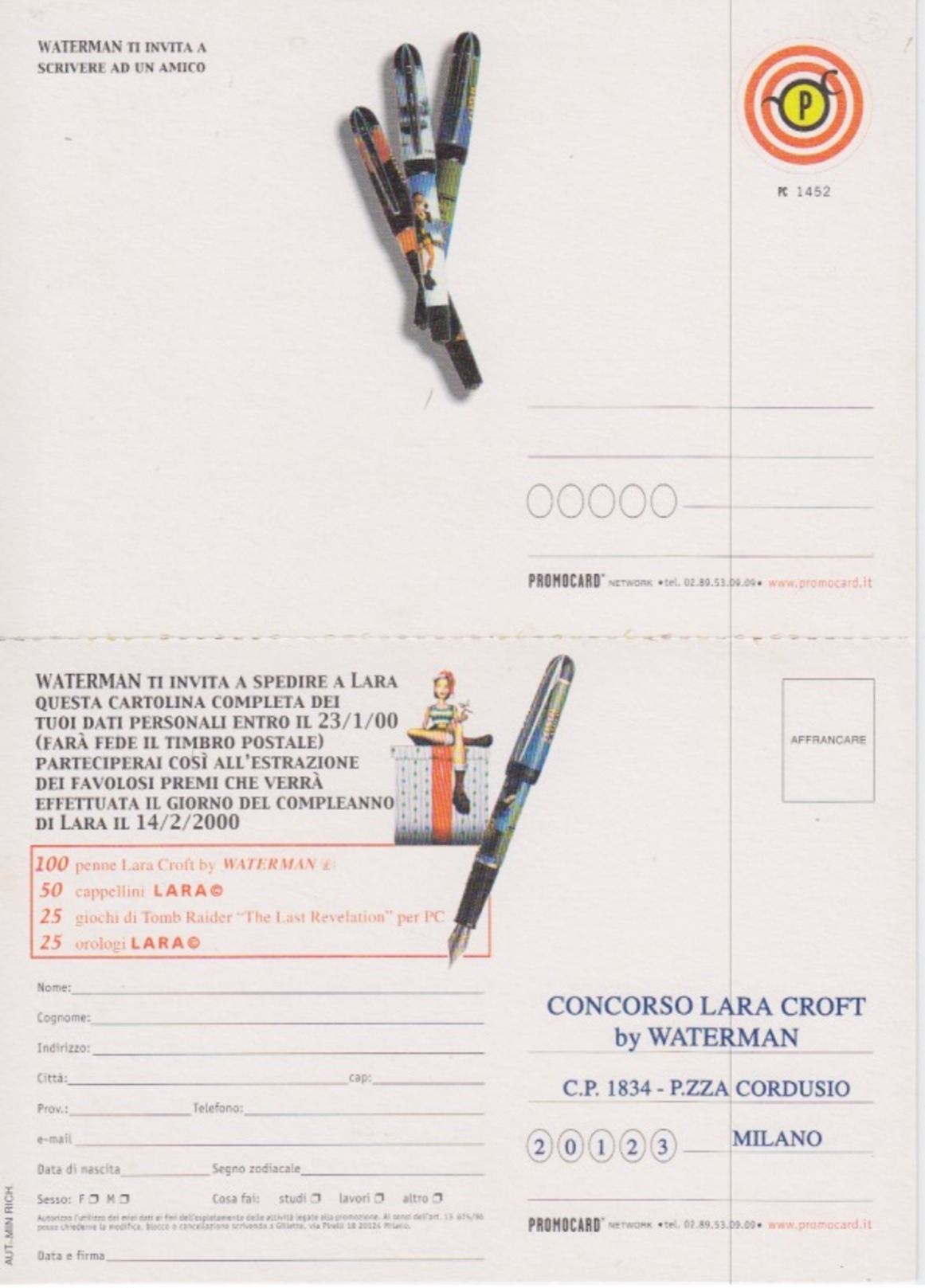 CARTOLINA DOPPIA PROMOCARD PUBBLICITARIA "WATERMAN"  PC 1452 - Pubblicitari