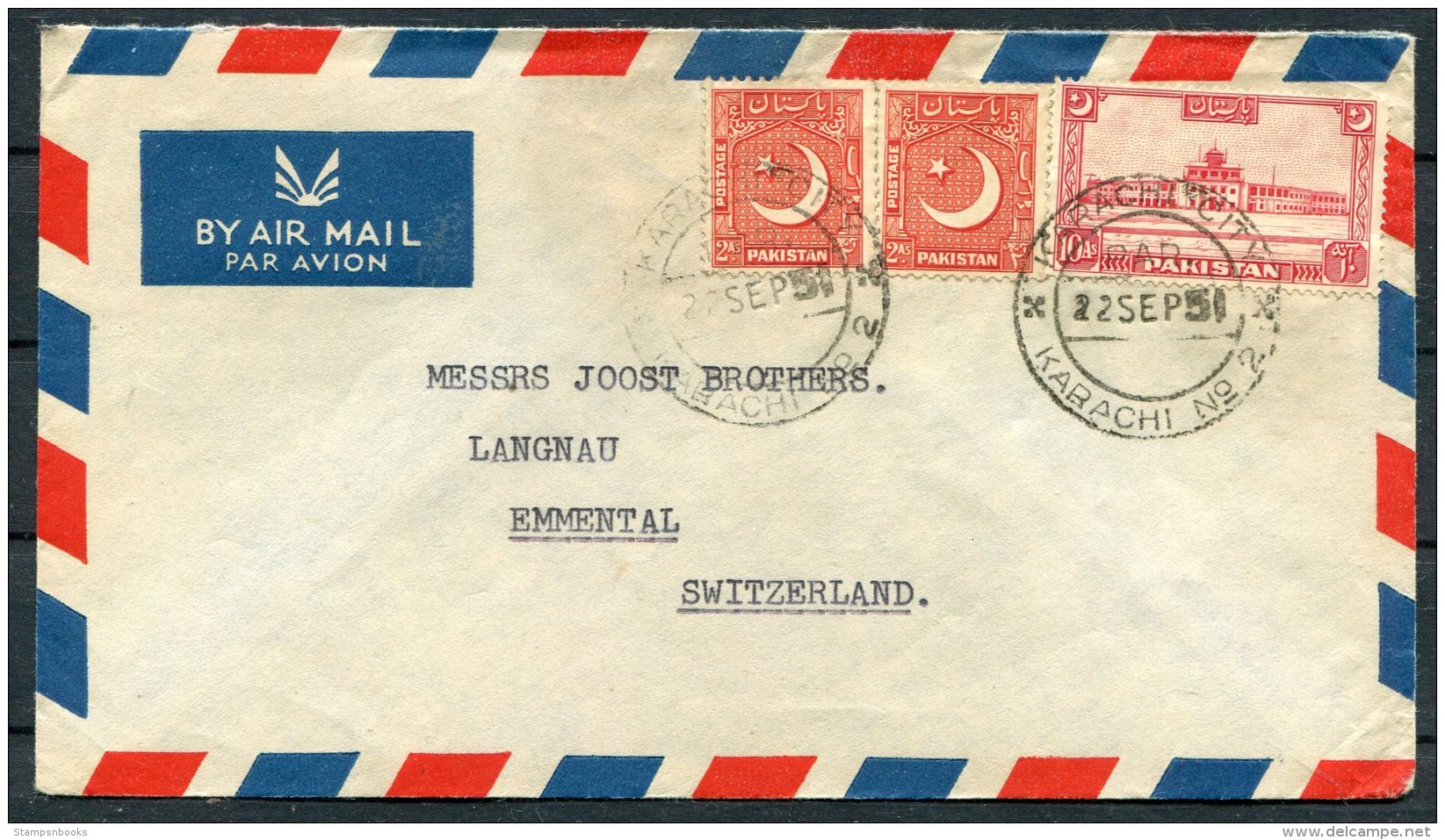 1951 Pakistan Karachi City Airmail Cover - Switzerland - Pakistan