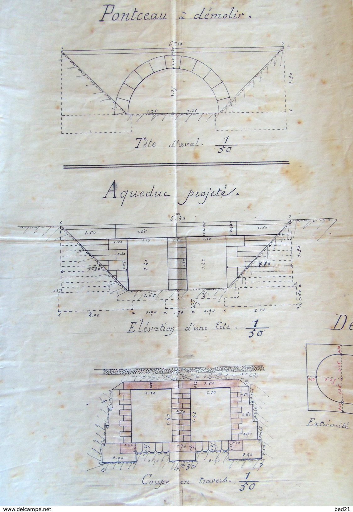 Construction D'un AQUEDUC PLAN  COUPES  ET  ELEVATION  1875 - Arbeitsbeschaffung