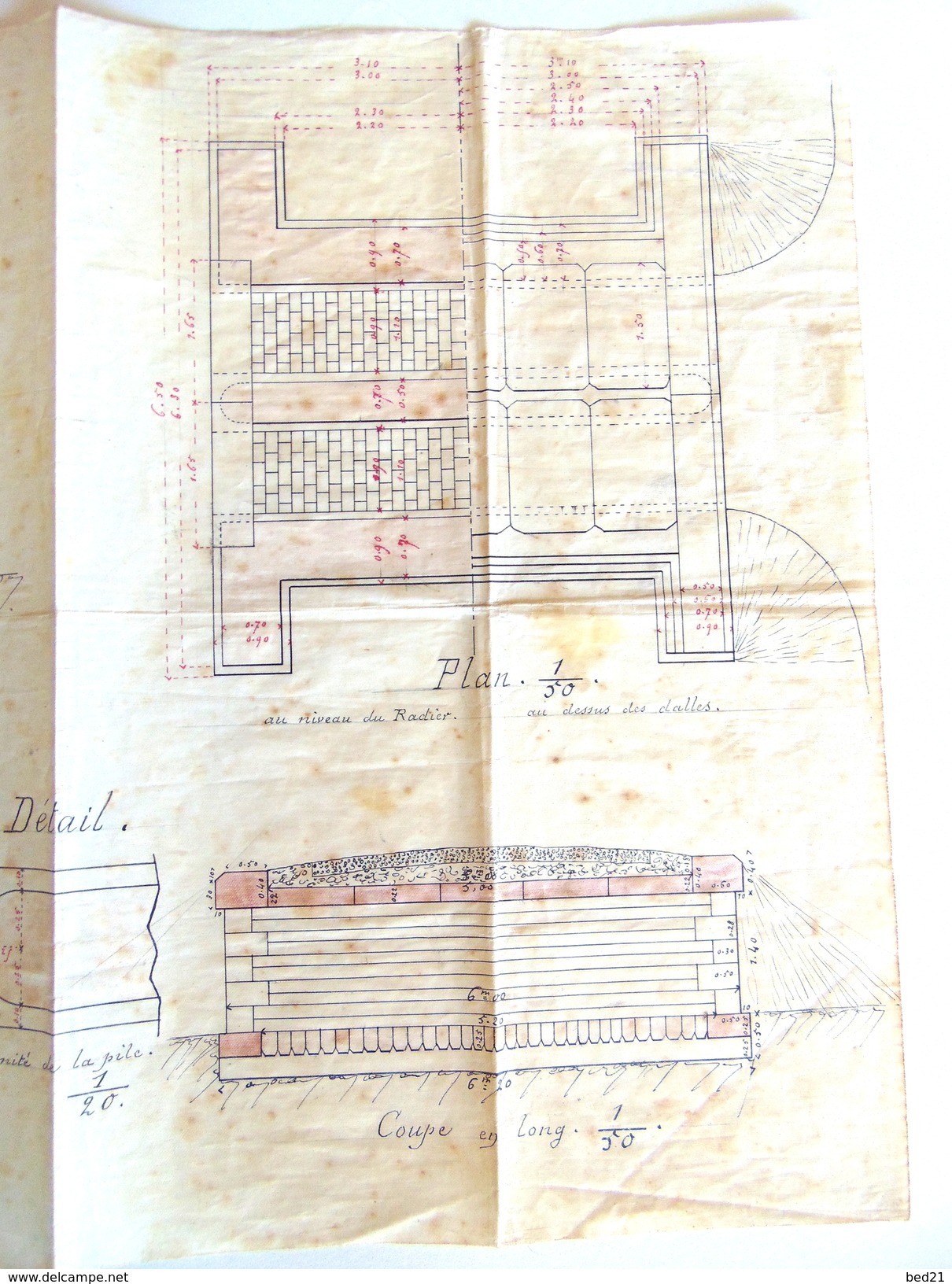 Construction D'un AQUEDUC PLAN  COUPES  ET  ELEVATION  1875 - Obras Públicas