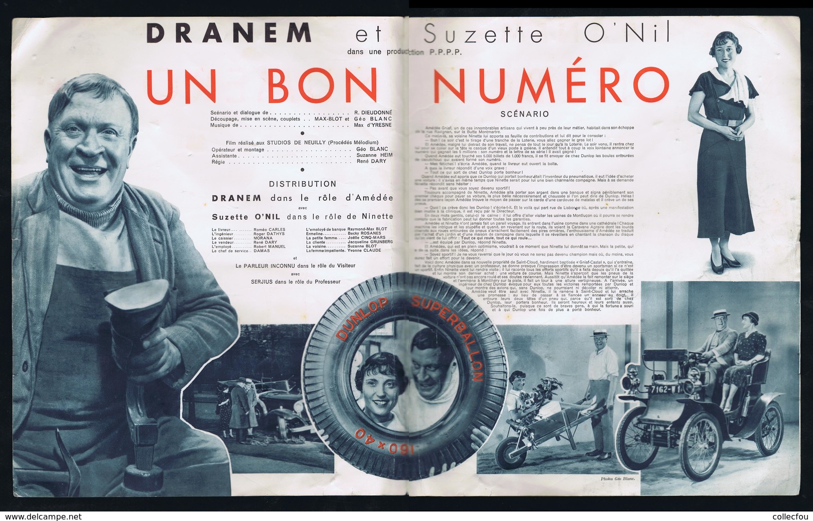 Pneu DUNLOP Présente DRANEM & SUZETTE O'NIL Dans Le FILM Un BON NUMÉRO Vers 1935 - Cars