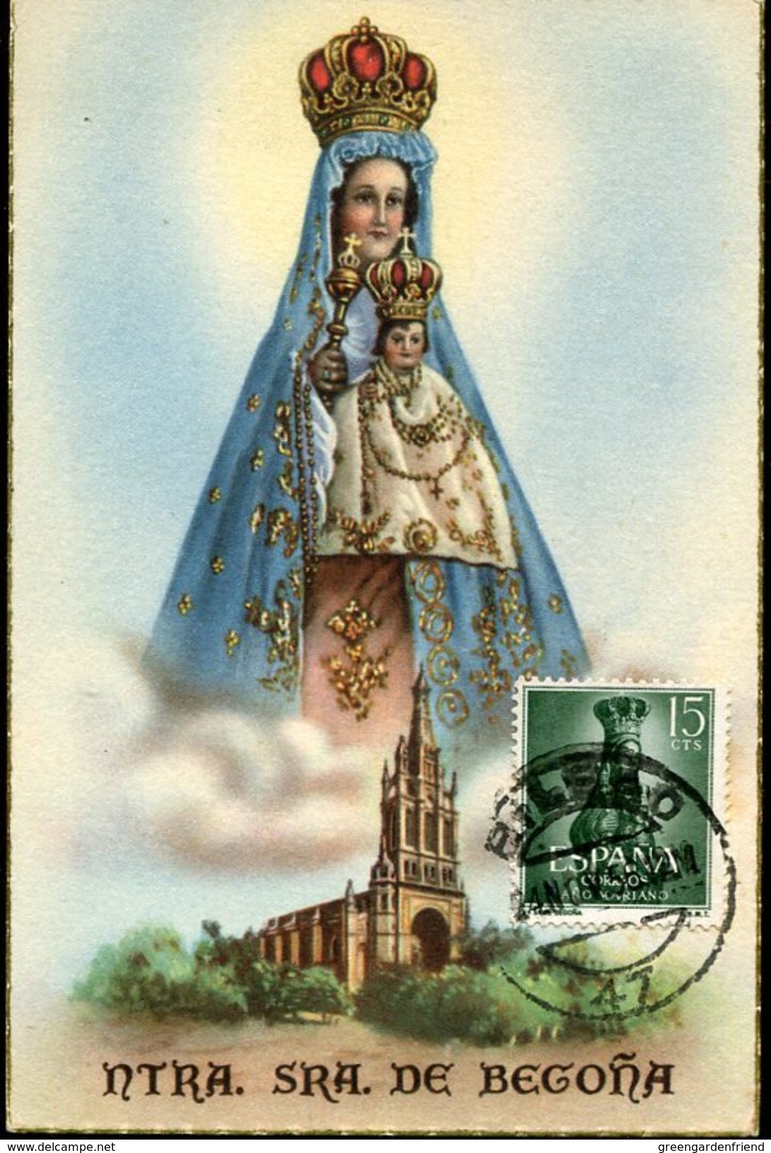 19869 Spain, Maximum 1956 Virgin Madonna Nuestra Senora De Begona - Tarjetas Máxima