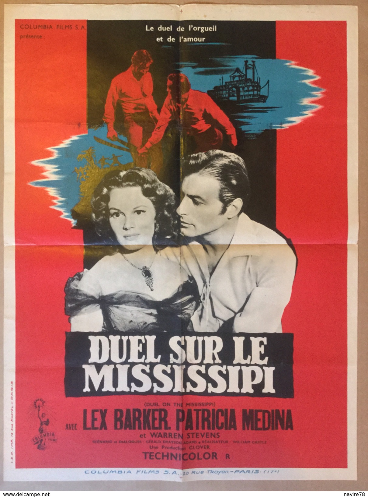 WESTERN Affiche Cinéma Originale Film DUEL SUR LE MISSISSIPI DUEL ON THE MISSISSIPPI De WILLIAM CASTLE,  PATRICIA MEDINA - Affiches & Posters