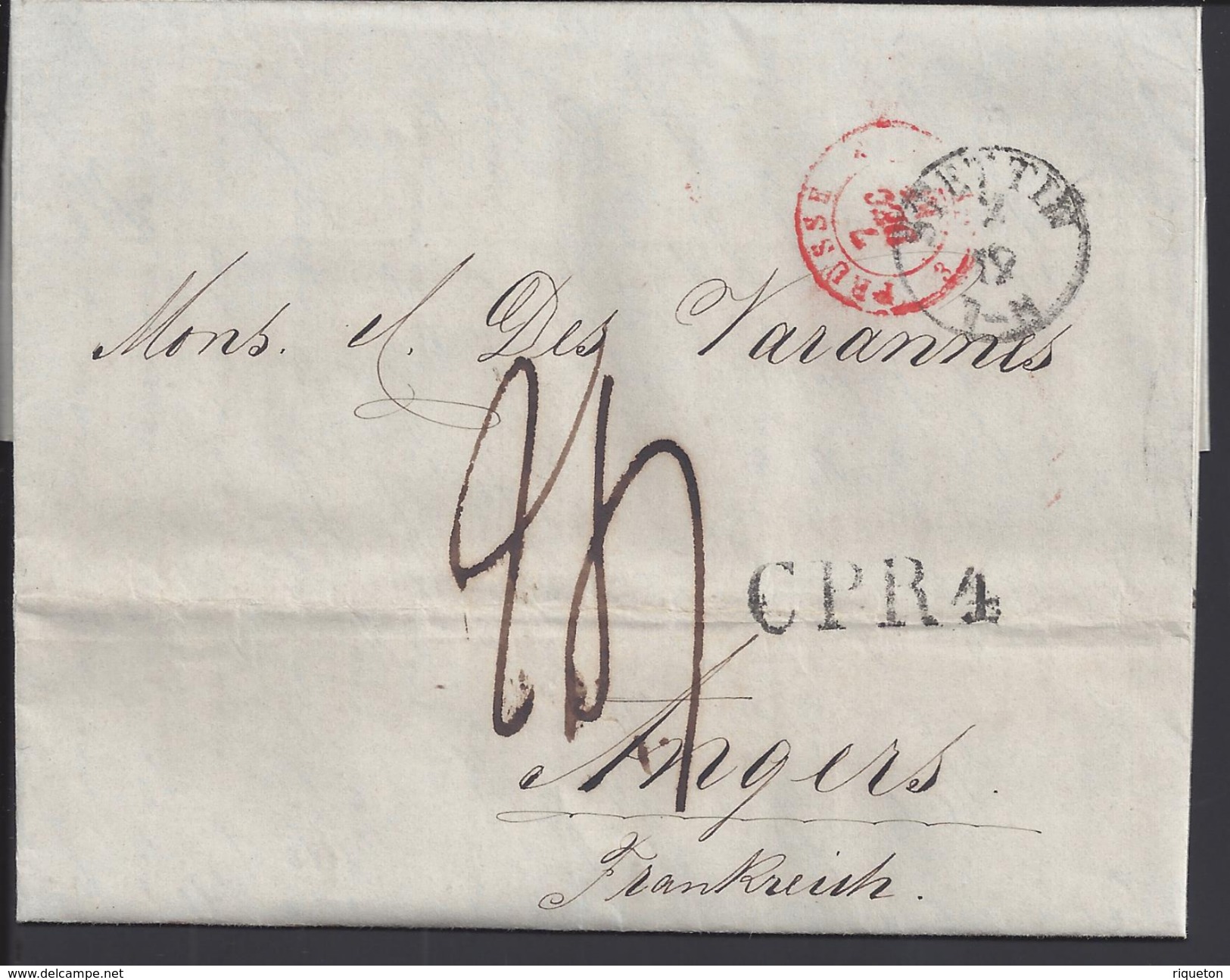 POLOGNE - 1845 - Pli De Stettin Pour Angers - Port Dû - Taxé à 24 Décimes - B/TB - - ...-1860 Prephilately