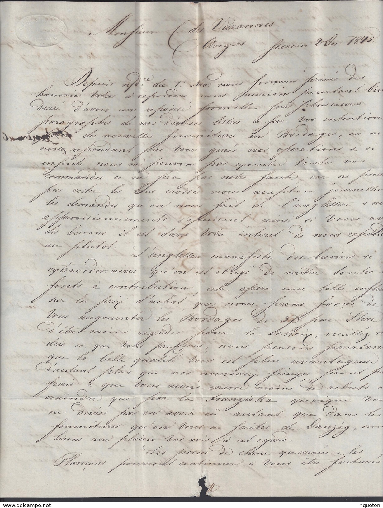 POLOGNE - 1845 - Pli De Stettin Pour Angers - Port Dû - Taxé à 24 Décimes - B/TB - - ...-1860 Préphilatélie