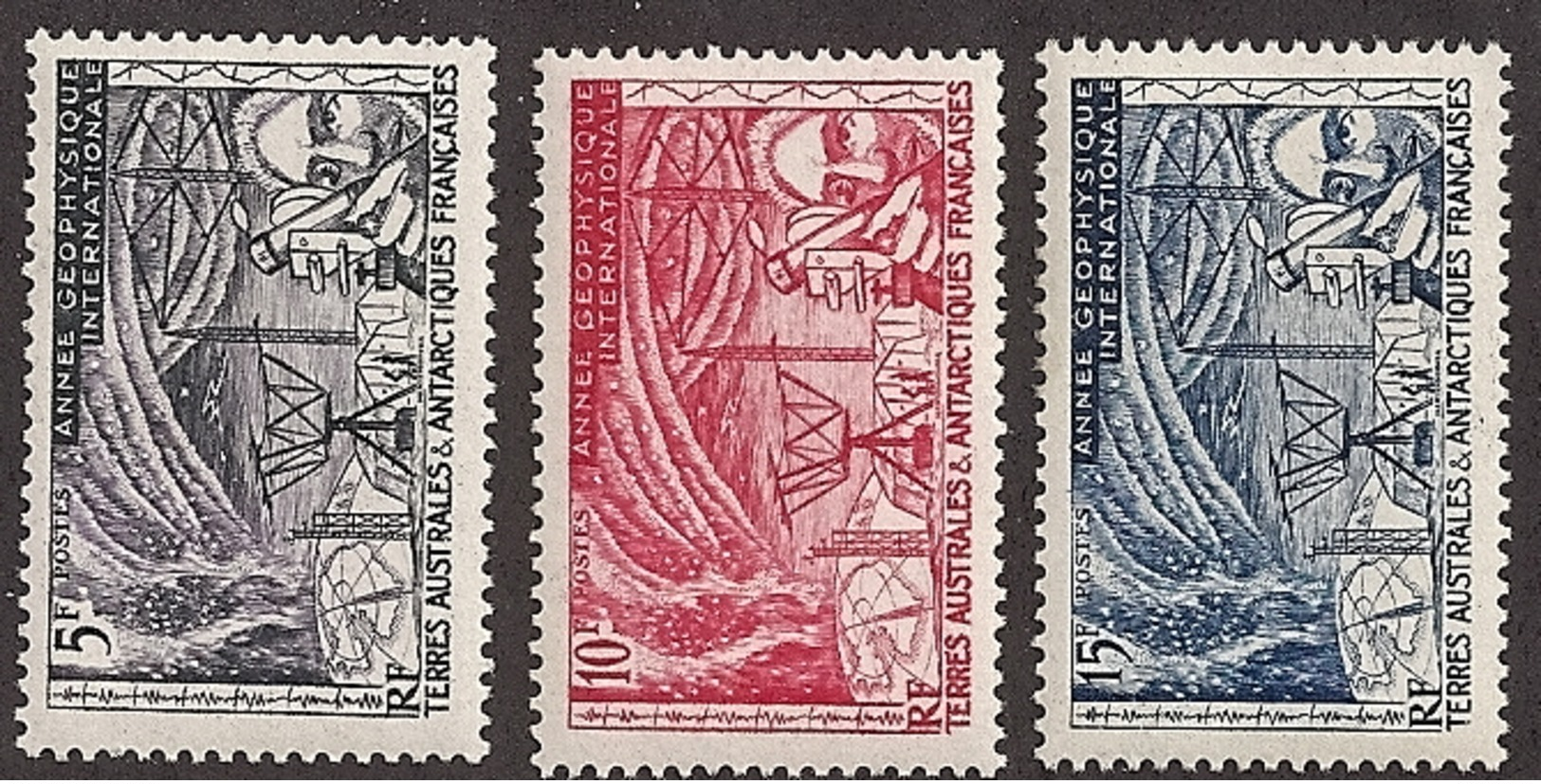 Fr Southern Antartic,  Scott 2016 # 8-10,  Issued 1957,  Set Of 3,  MLH,  Cat $ 12.00, - Unused Stamps