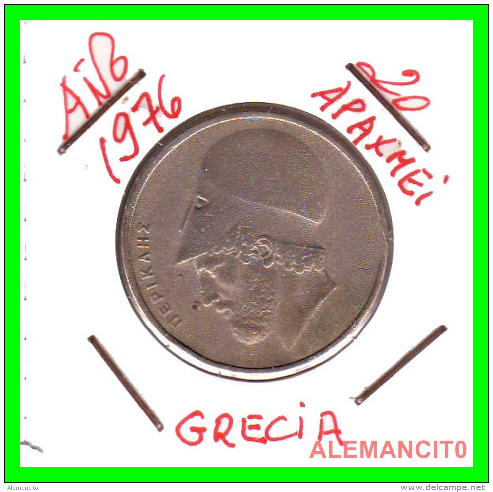 GRECIA  -  GREECE  -  MONEDA DE  20 DRACHMAI   - AÑO 1976     Copper-Nickel,  29 Mm - Grecia