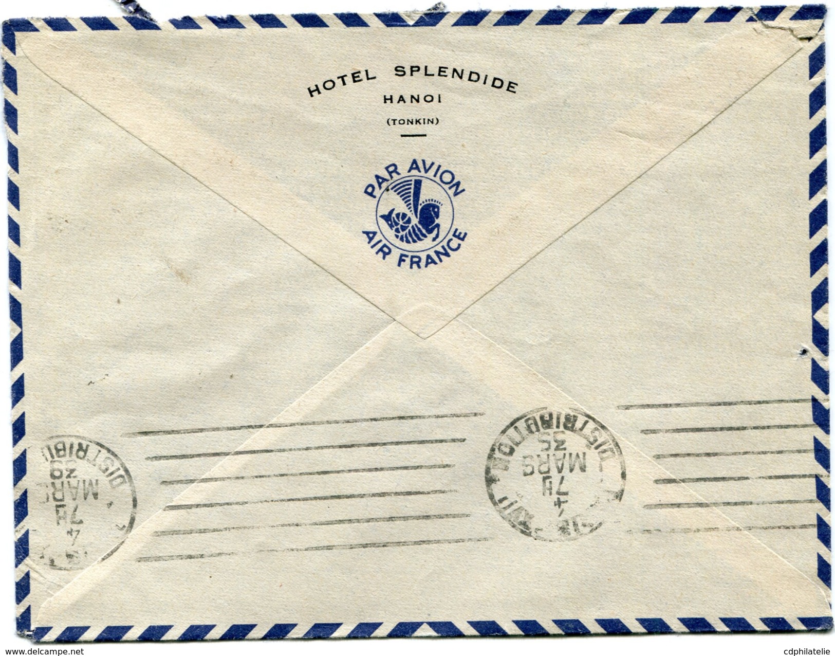 INDOCHINE LETTRE PAR AVION DEPART HANOI  A  24-2-39 TONKIN POUR LA FRANCE - Storia Postale