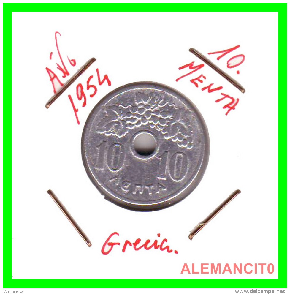 GRACIA  -  GREECE -  MONEDA DE  10 LEPTA - AÑO 1954  -  Aluminum - 21 Mm. - Griechenland