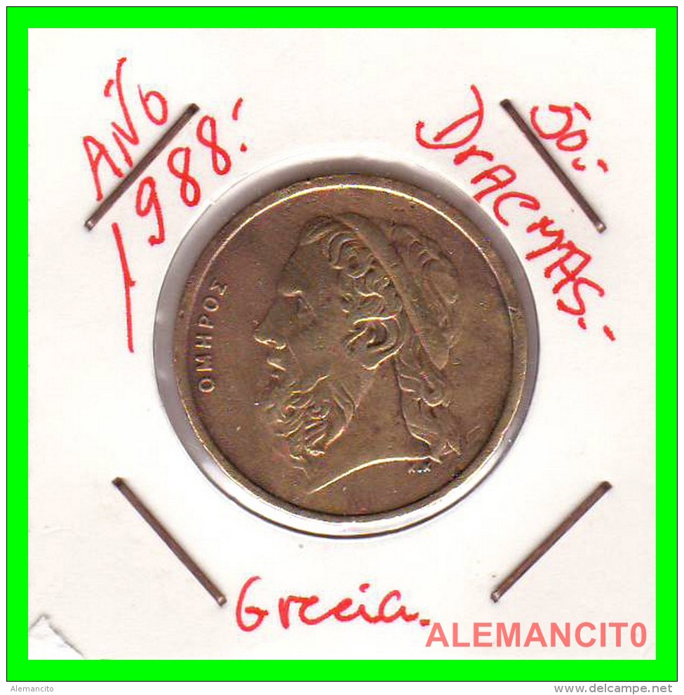 GRACIA  -  GREECE -  MONEDA DE  50  DRACHMES - AÑO 1988  -  Aluminum-Bronze, 27.5 Mm - Grecia