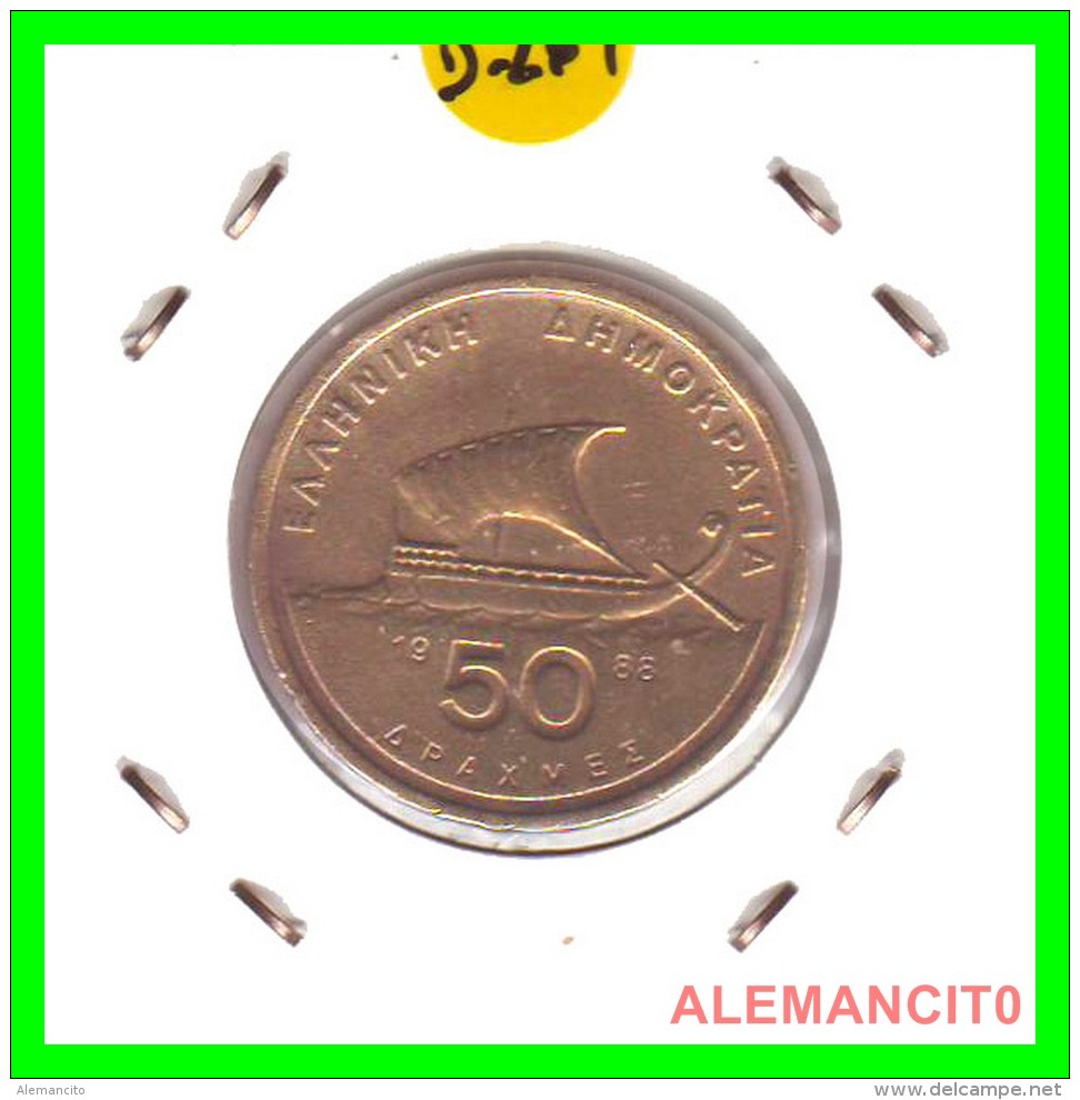 GRACIA  -  GREECE -  MONEDA DE  50  DRACHMES - AÑO 1988  -  Aluminum-Bronze, 27.5 Mm - Grecia