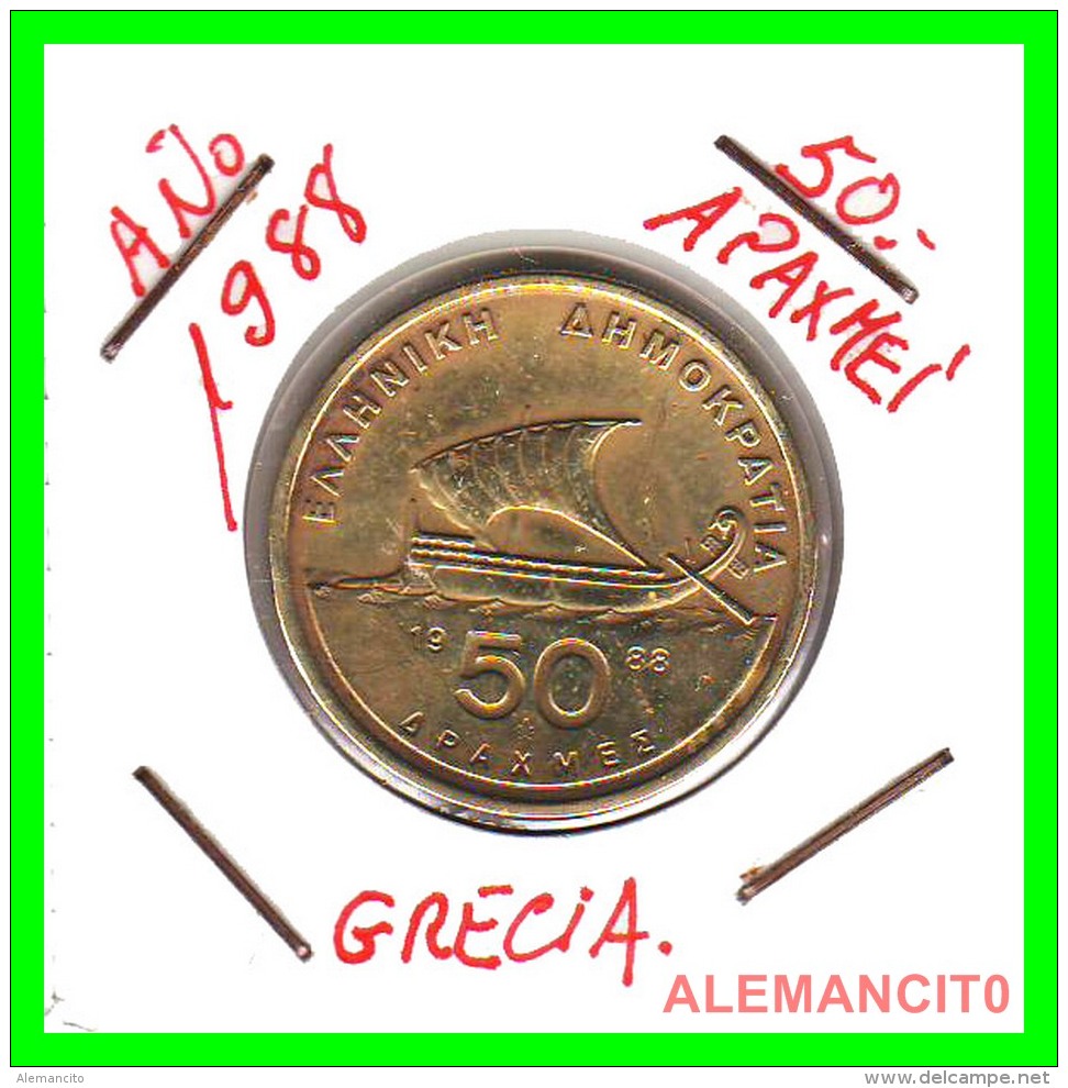 GRACIA  -  GREECE -  MONEDA DE  50  DRACHMES - AÑO 1988  -  Aluminum-Bronze, 27.5 Mm - Grecia