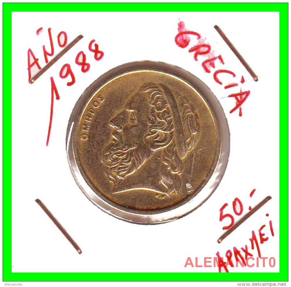 GRACIA  -  GREECE -  MONEDA DE  50  DRACHMES - AÑO 1988  -  Aluminum-Bronze, 27.5 Mm - Grecia