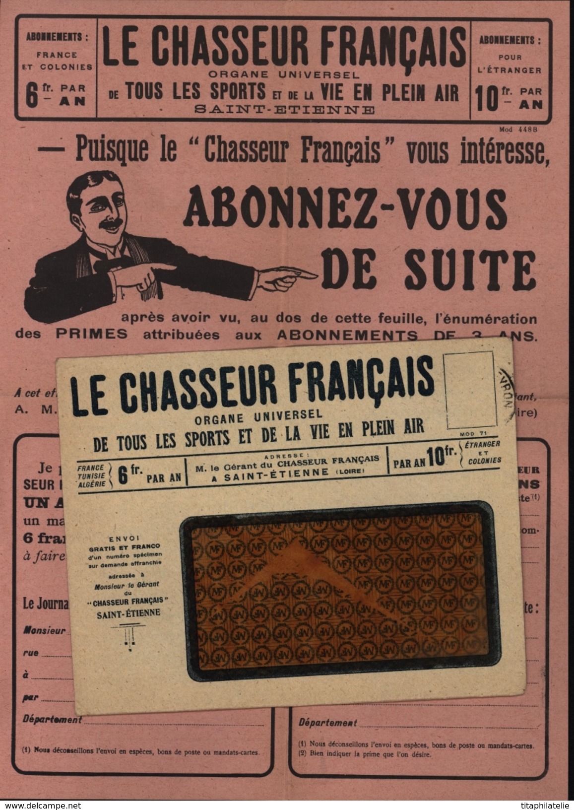 Enveloppe Illustrée Le Chasseur Français Tous Le Sports Et De La Vie En Plein Air St Etienne Intérieur MF Manufrance - 1921-1960: Moderne