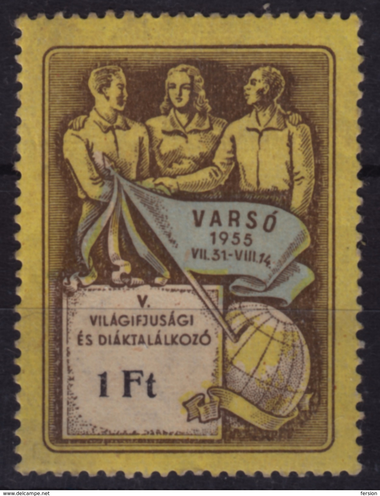 Cinderella Vignette Label Member Charity Stamp World Youth Organisation Congress / POLAND Warsaw - 1 Ft 1955 Hungary - Dienstzegels