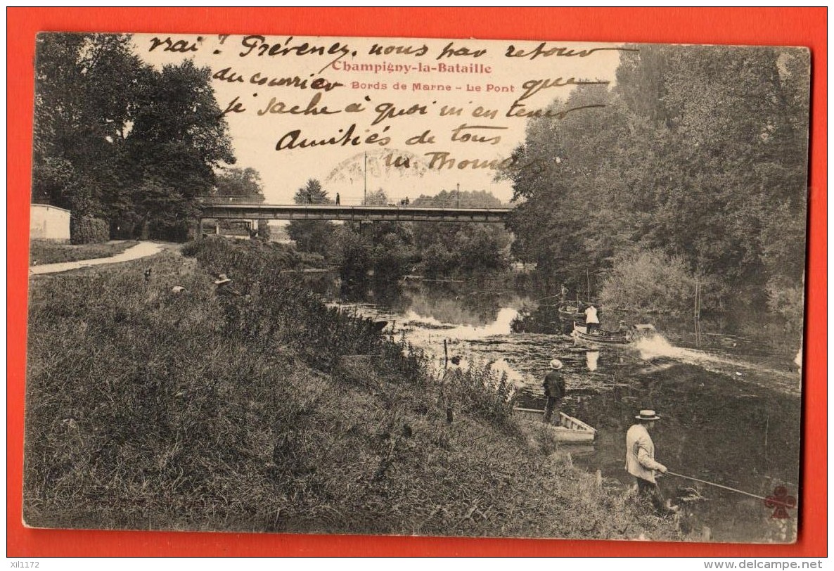 IAZ-21  Champigny La Bataille  Bords De La Marne Et Le Pont. ANIME. Cachet 1912 Vers La Suisse - Champigny