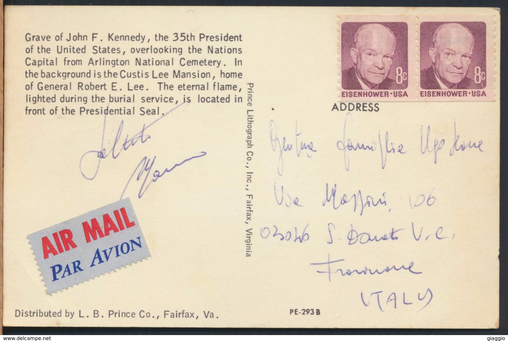 °°° 2173 - VA - ARLINGTON - GRAVE OF J.F. KENNEDY FROM NATIONAL CEMETERY - With Stamps °°° - Arlington
