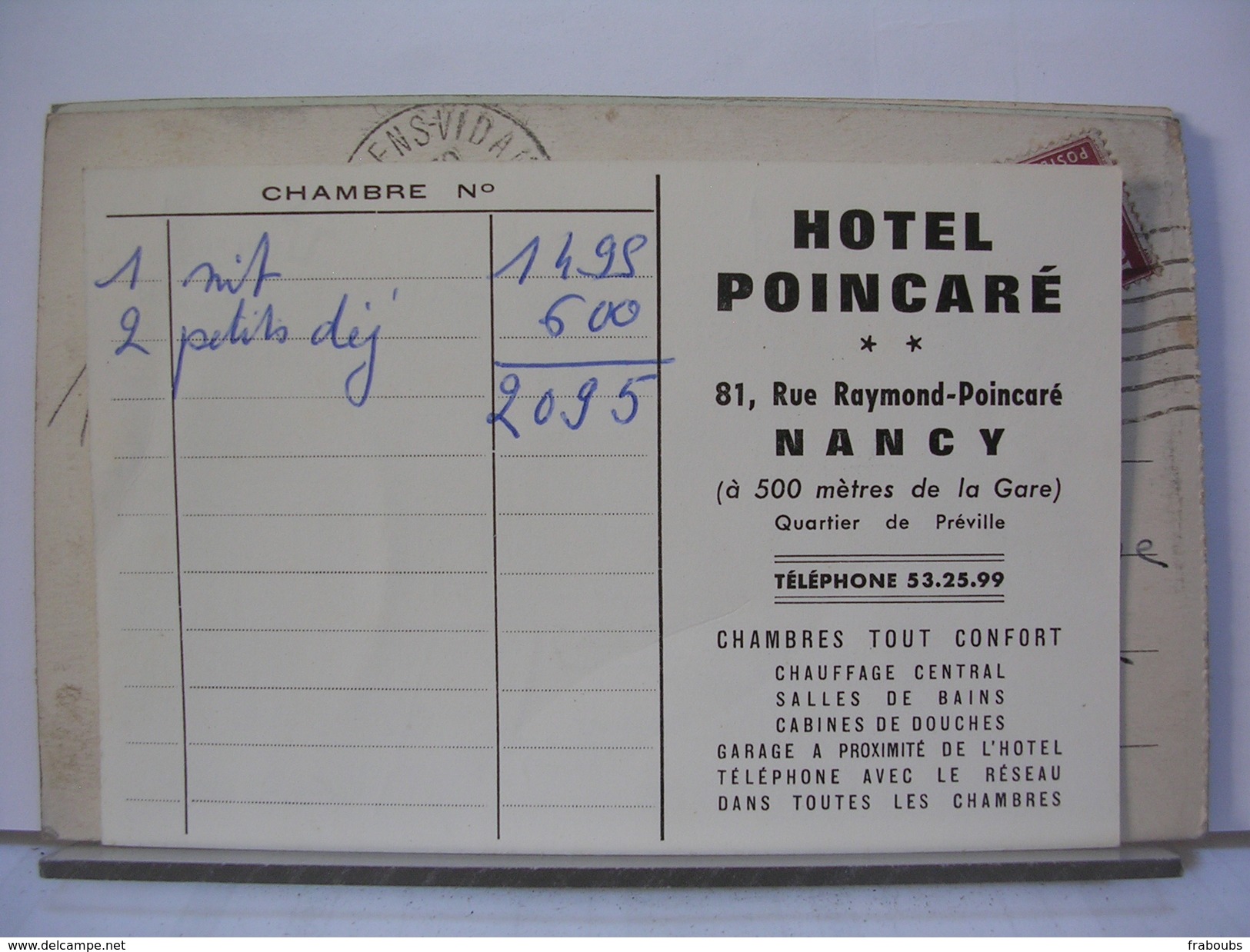 54 - NANCY - FACTURE DE L'HOTEL POINCARE - Autres & Non Classés