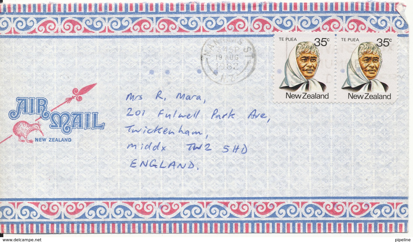 New Zealand Air Mail Cover Sent To England 19-8-1982 - Corréo Aéreo