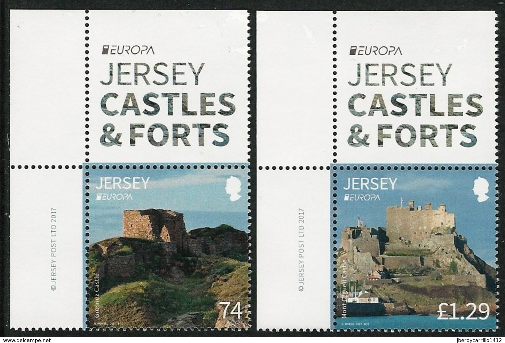 JERSEY - EUROPA-CEPT 2017.-TEMA:"CASTILLOS - CASTLES - CHATEAUX  - SCHLÖSSER".-SERIE De 2 V. Con LOGO EUROPA + VIÑETA - 2017