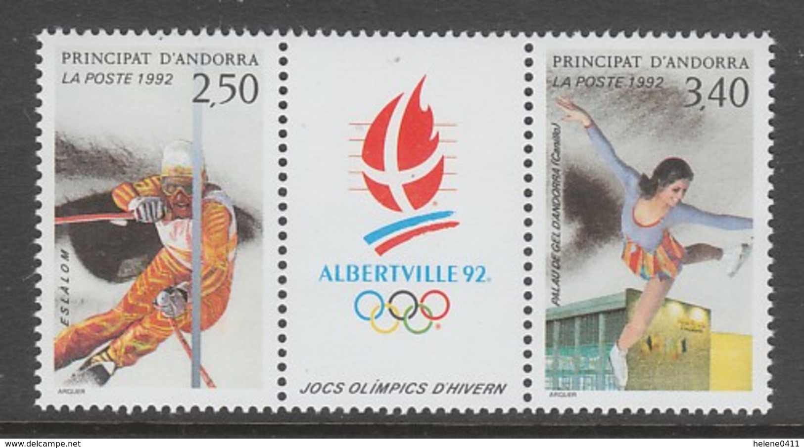 PAIRE NEUVE D´ANDORRE FR. - SLALOM ET PATINAGE ARTISTIQUE (J.O. D'ALBERTVILLE) N° Y&T 414A - Hiver 1992: Albertville